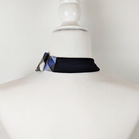 Ogsplosh Unisex Blue Checked Ascot Scarf Made From A Repurposed Necktie NEW - Picture 5 of 6